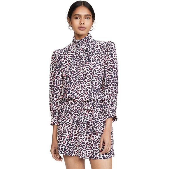 NWT Zadig & Voltaire Rivali Pink & Black Leopard Print Blouson Mini Dress - Picture 1 of 10